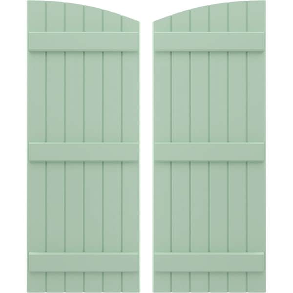 Ekena Millwork Americraft 6-Board (3 Batten) Wood Joined Board-n-Batten Shutters w/Ellipt Top, ARW401BE621X77SGH, PR ARW401BE621X77SGH - main